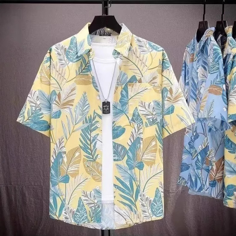 Seaside Vacation All-Match Floral Shirt Men's Short-Sleeved Ins Loose Hawaiian Retro Style Beach Shirt Jacket