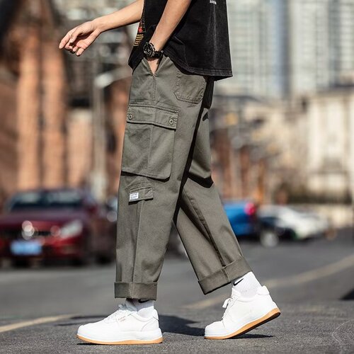 Cross-border Japanese military green work pants for men, multi-pocket functional casual pants for men, straight-leg loose wide-leg pants