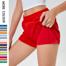 外贸运动短裤女宽松假两件防走光跑步速干透气休闲瑜伽健身热裤