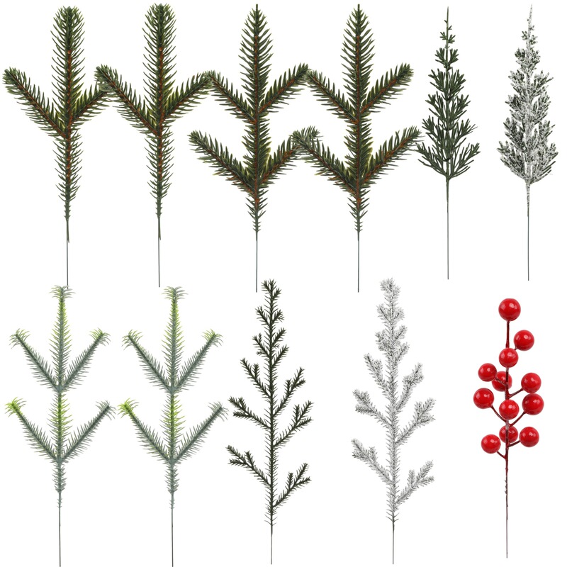 Simulated Christmas Pine Needles and Pine Branches, Flower Arrangement Accessories, Gift Decorations, Home Decor Items, Christmas Tree DIY Wholesale