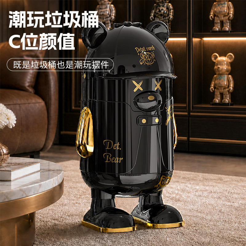 Cross-border trendy violent bear trash can for home use in the living room, sliding lid double bin, creative cartoon floor-standing waste bin Cross-border trendy violent bear trash can for home use in the living room, sliding lid double bin, creative cartoon floor-standing waste bin