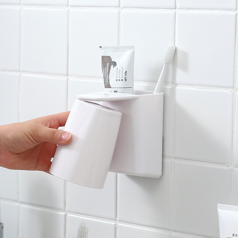 磁吸式漱口杯Wash Cup免打孔壁掛漱口杯塑料牙刷架刷牙杯置物架