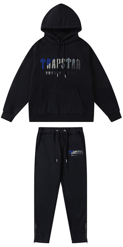 Trapstar marca de moda europea y americana azul, blanco, gris y negro bordado toalla forrado de lana hombres y mujeres pareja de alta calle traje de ocio