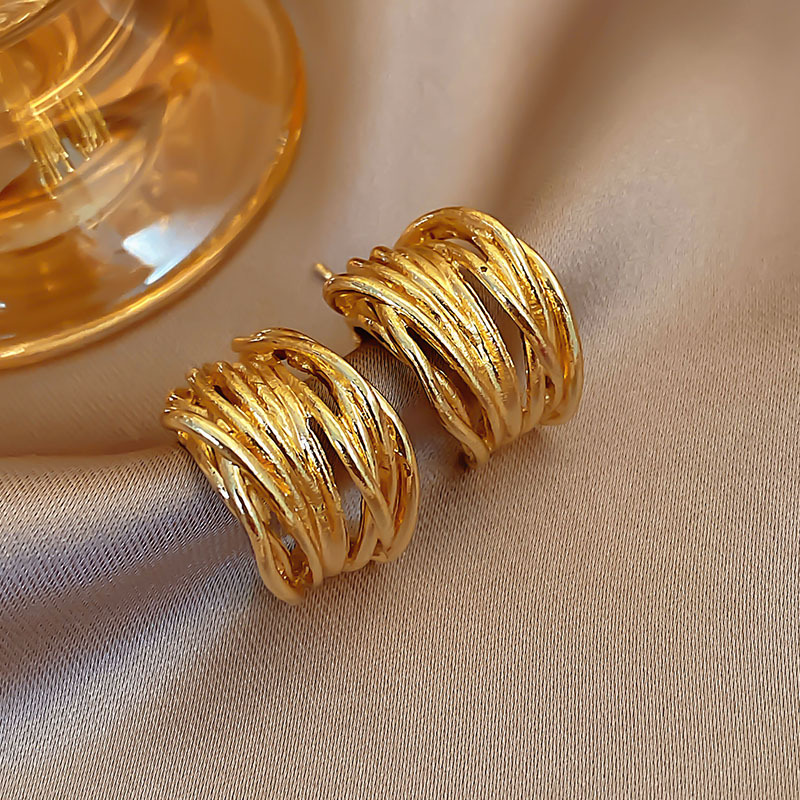 골드 멀티 레이어 C자형 스터드 귀걸이