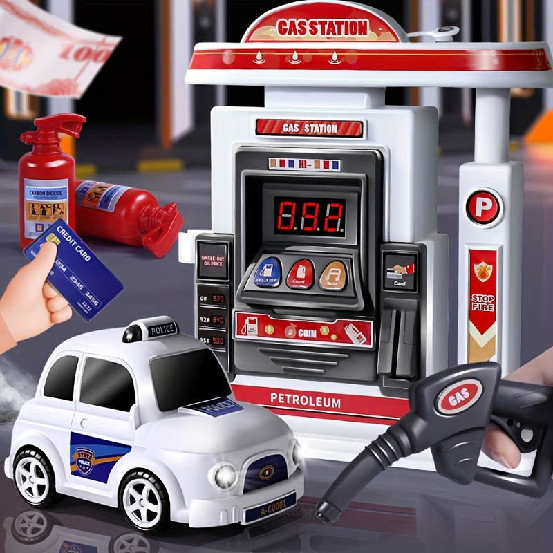 Amazon venta caliente juguetes caseros para niños al por mayor granular simulación de gasolinera coche de policía juego de juguetes para niños