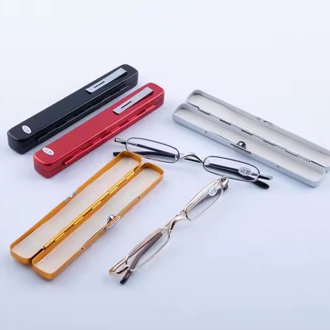 Pen Holder Type with Box Anti-Blue Light Reading Glasses Metal Small Frame Narrow Edge Glasses Internet Coating Reading Glasses Reading Glasses