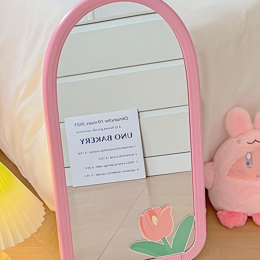 Espejo rosa, espejo de piso, espejo de vestir, espejo de dormitorio, espejo de maquillaje, dormitorio de estudiantes, pared colgada