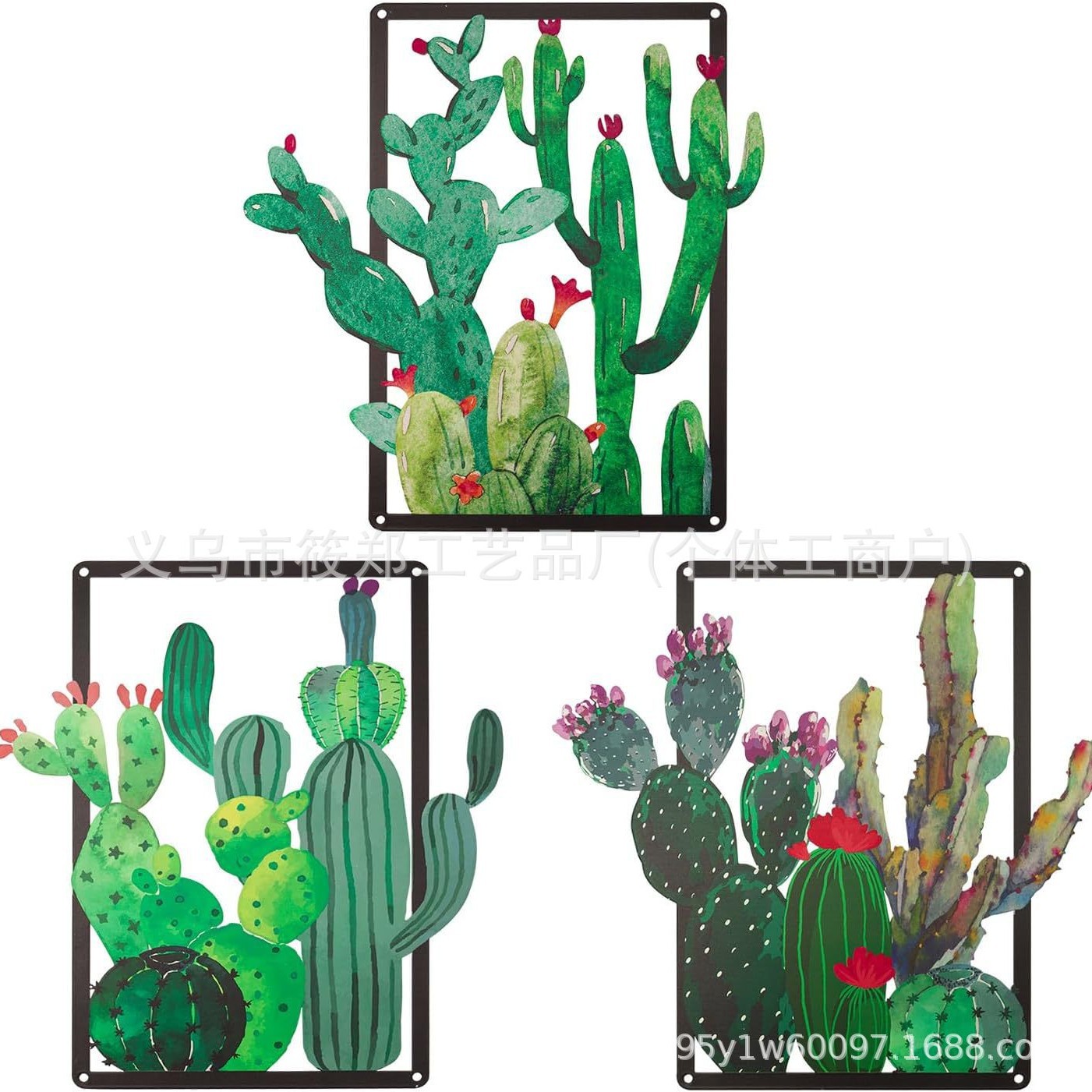 跨境亚马逊铁艺3 件套金属仙人掌墙壁装饰沙漠植物墙壁艺术装饰品