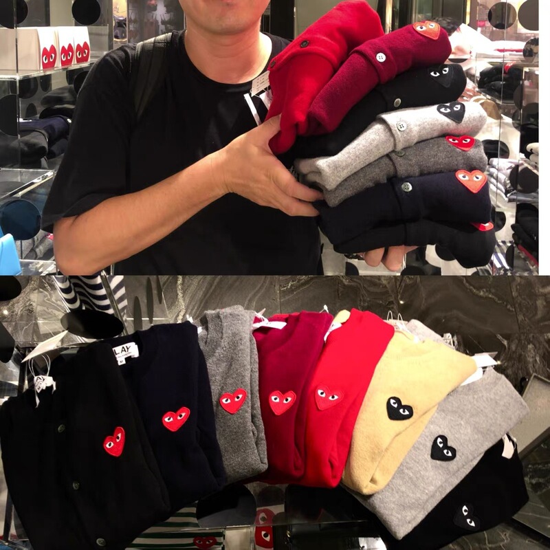 Trendy Brand川久黑心针织衫男女开衫保玲Play情侣装爱心纯羊毛外套