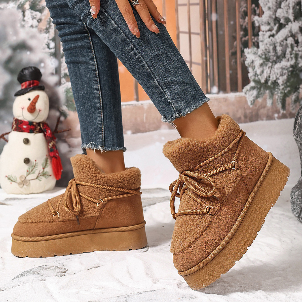 Autumn and winter new fashion cashmere thickened warm short tube slip-on elastic snow boots_voghion.com