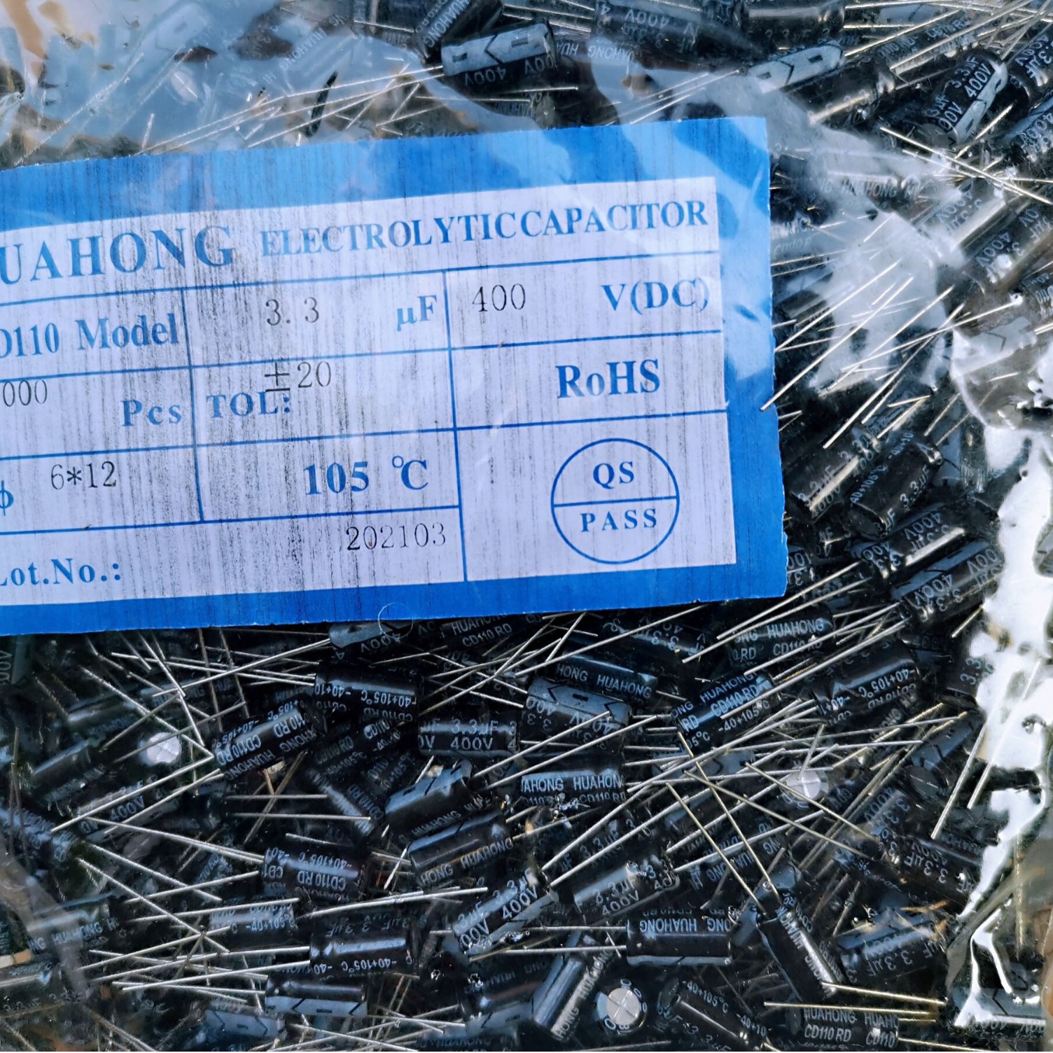 HUAHONG品牌3.3uf400v体积6*12电解电容厂家华虹3.3uf/400v 6*12