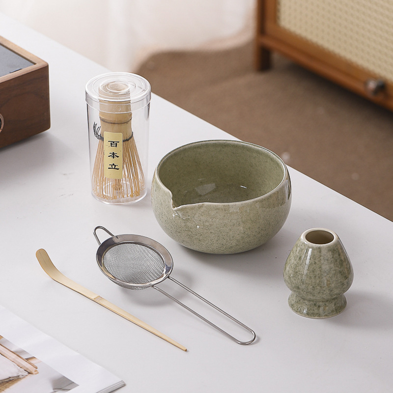 カスタマイズロゴクロスボーダー専用抹茶マッハセット ブルー7点セット 抹茶茶碗口付き 茶筅 百本立|undefined