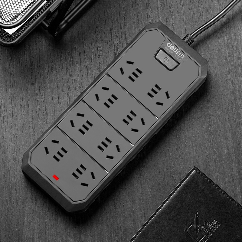 得力18336插座电源插排接线板多功能排插家用包胶插板带线8组3米