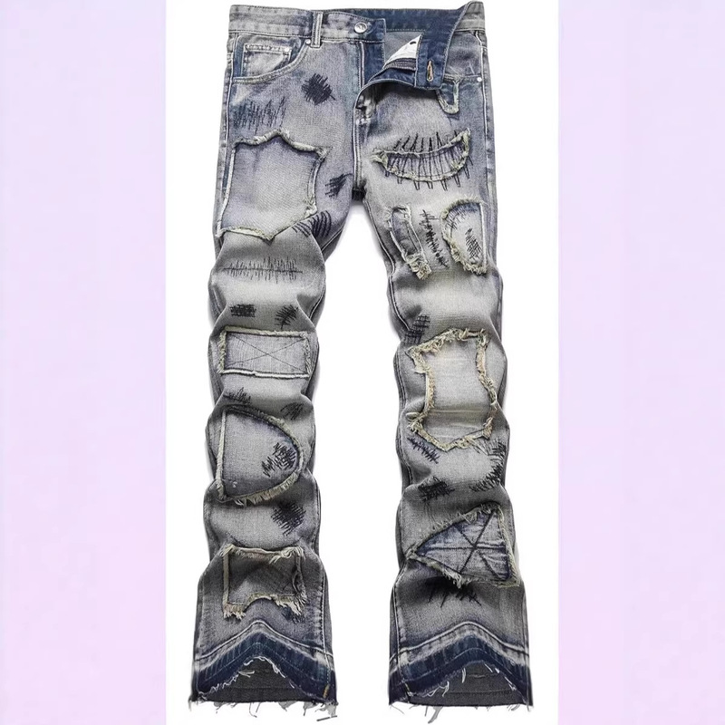 Men's Slim Fit Stretchy Ripped Distressed Fashion Flared Jeans Men's Slim Fit Stretchy Ripped Distressed Fashion Flared Jeans