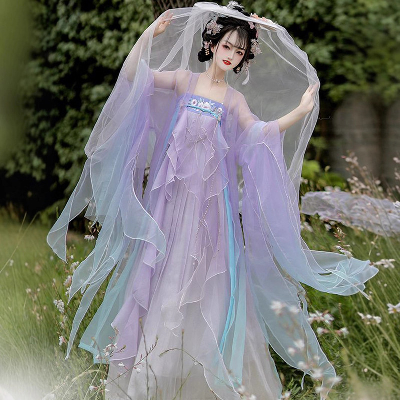 Original Tang-Style Hanfu for Women, 2026 New Model, High-Waisted, Heavily Embroidered, Irregular Sleeves, Heavily Embroidered Hezi Skirt, Summer Style