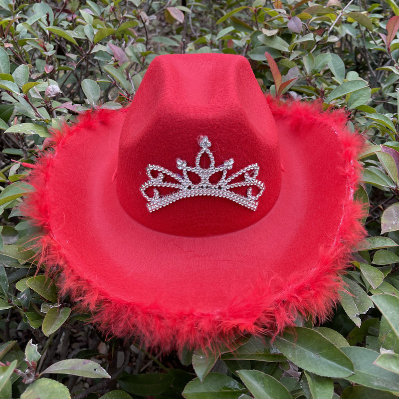 Sombrero de vaquero rojo de Navidad, estilo occidental, deshilachado, fiesta