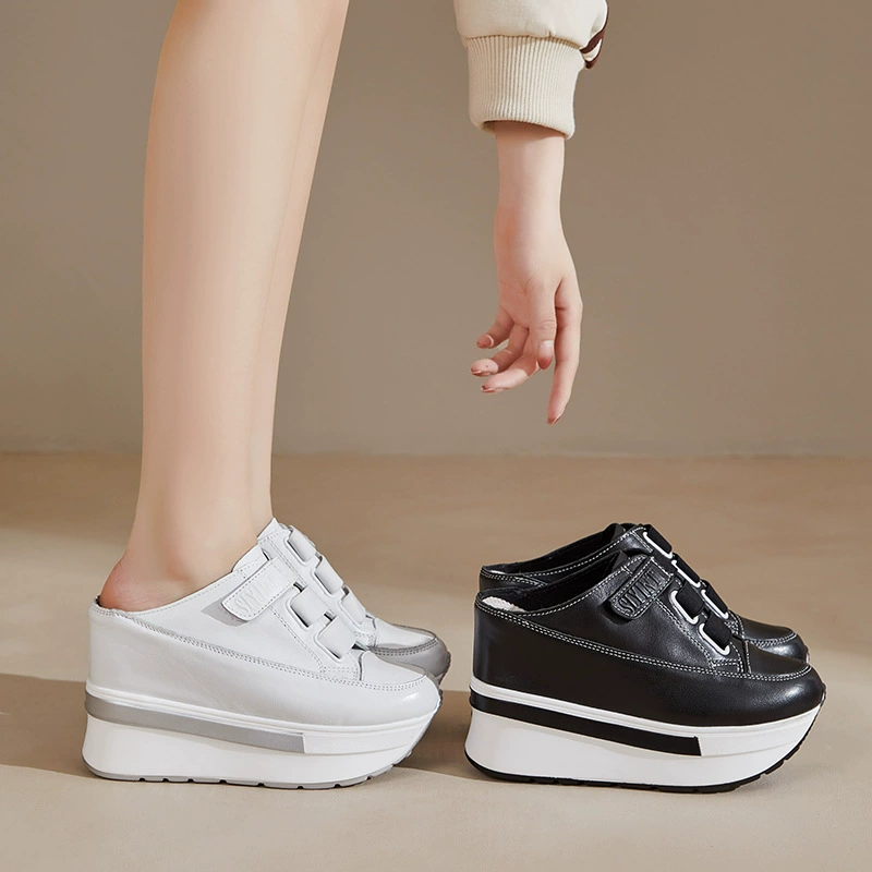 Summer leather white shoes for students, cowhide