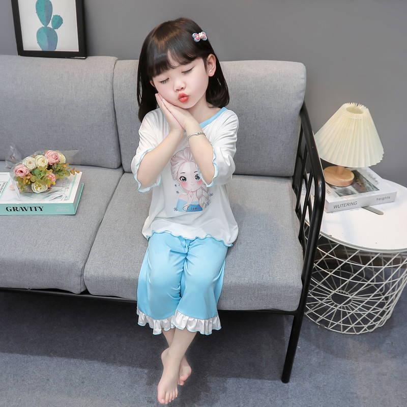 Girls Pajamas Summer Thin Children's Modal Home Clothes Cartoon suit Girls Baby Air-conditioning Clothes New Style