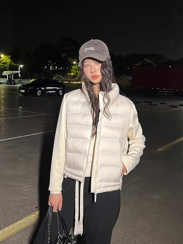 跨境货源批发秋季新品欧美跨境女装休闲袖子拼接棉服外套纯色外套|undefined