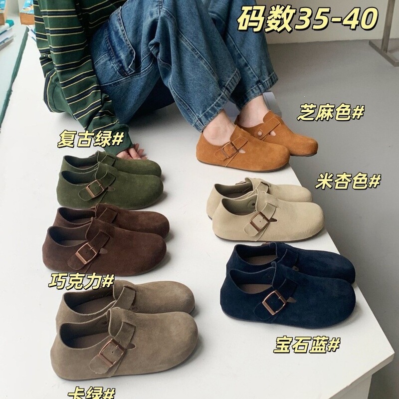 Women's 2026 autumn new style thick-soled loafers with 2.5CM internal height increase, made of top-layer cowhide, in a cute and quirky Birkenstock style Women's 2026 autumn new style thick-soled loafers with 2.5CM internal height increase, made of top-layer cowhide, in a cute and quirky Birkenstock style