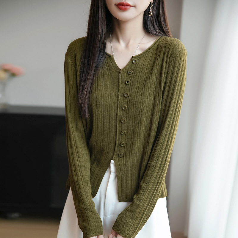 2025秋季新款长袖开叉女士针织衫显瘦气质上衣毛衣打底衫女A7136|undefined