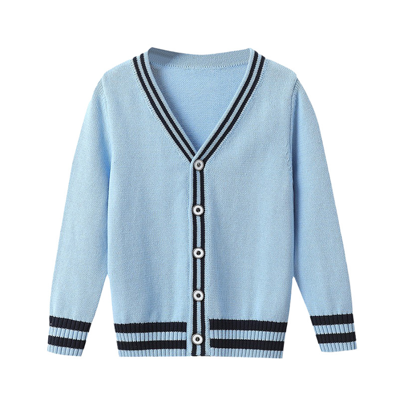 Children's Cardigan Sweater College Style Knitwear Boys' Kindergarten Clothes Girls' Coat Cotton Light Blue School Uniform