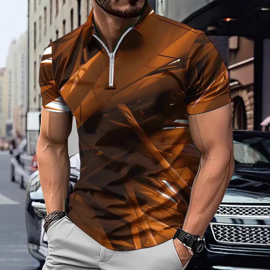 Verano nuevo estilo hombre 3D impresión digital deporte colorido manga corta solapa cremallera camisa POLO13