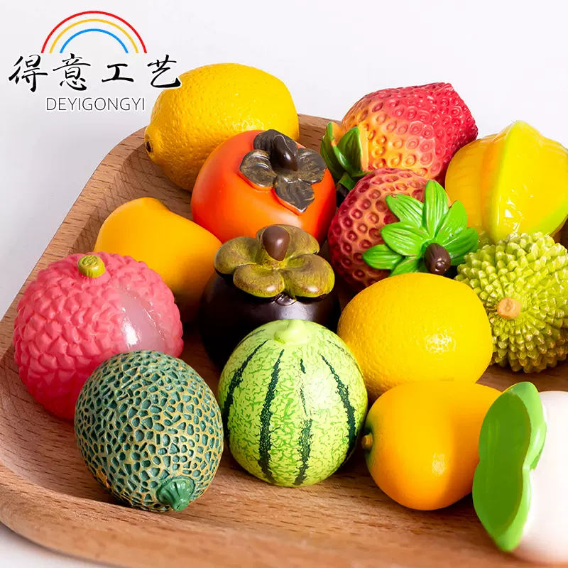 微景观仿真食玩荔枝草莓山竹西瓜水果小摆件装饰品食玩树脂工艺品