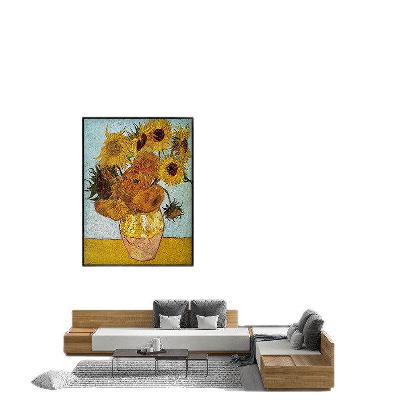 世界的に有名な絵画、装飾画、ゴッホ、モネの油絵、キャンバス絵画、ひまわり、モナリザ、リビングルームの壁画、アート作品