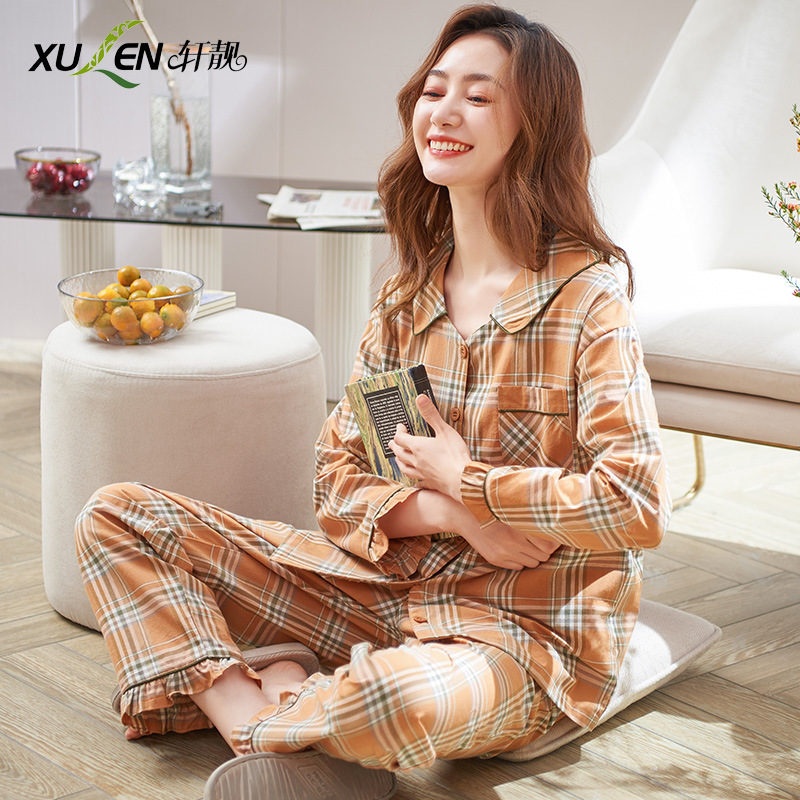 2023 nuevos pijamas de primavera y otoño de las mujeres Cuatro Estaciones de otoño y el invierno Delgado 100% de algodón de manga larga ins desgaste del hogar traje