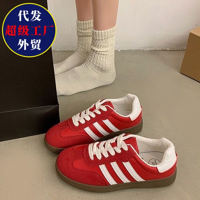 Lightweight Red Thick-Soled German Training Shoes for Women, 2026 Spring New Style, Soft Leather Flat Lace-Up Sports Casual Sneakers Lightweight Red Thick-Soled German Training Shoes for Women, 2026 Spring New Style, Soft Leather Flat Lace-Up Sports Casual Sneakers