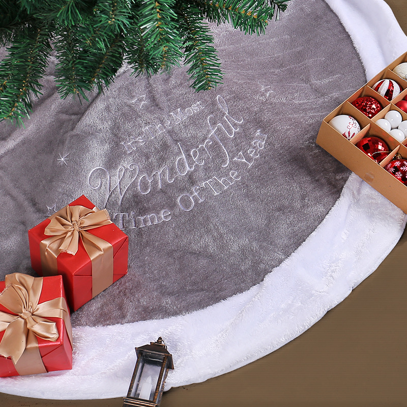 Falda para Árbol de Navidad de Terciopelo con Diseño de Letras Grises de Hong Kong Love, Novedad Transfronteriza, Decoración para Árbol de Navidad para Sala de Estar, Alfombra para Piso, Venta al por Mayor