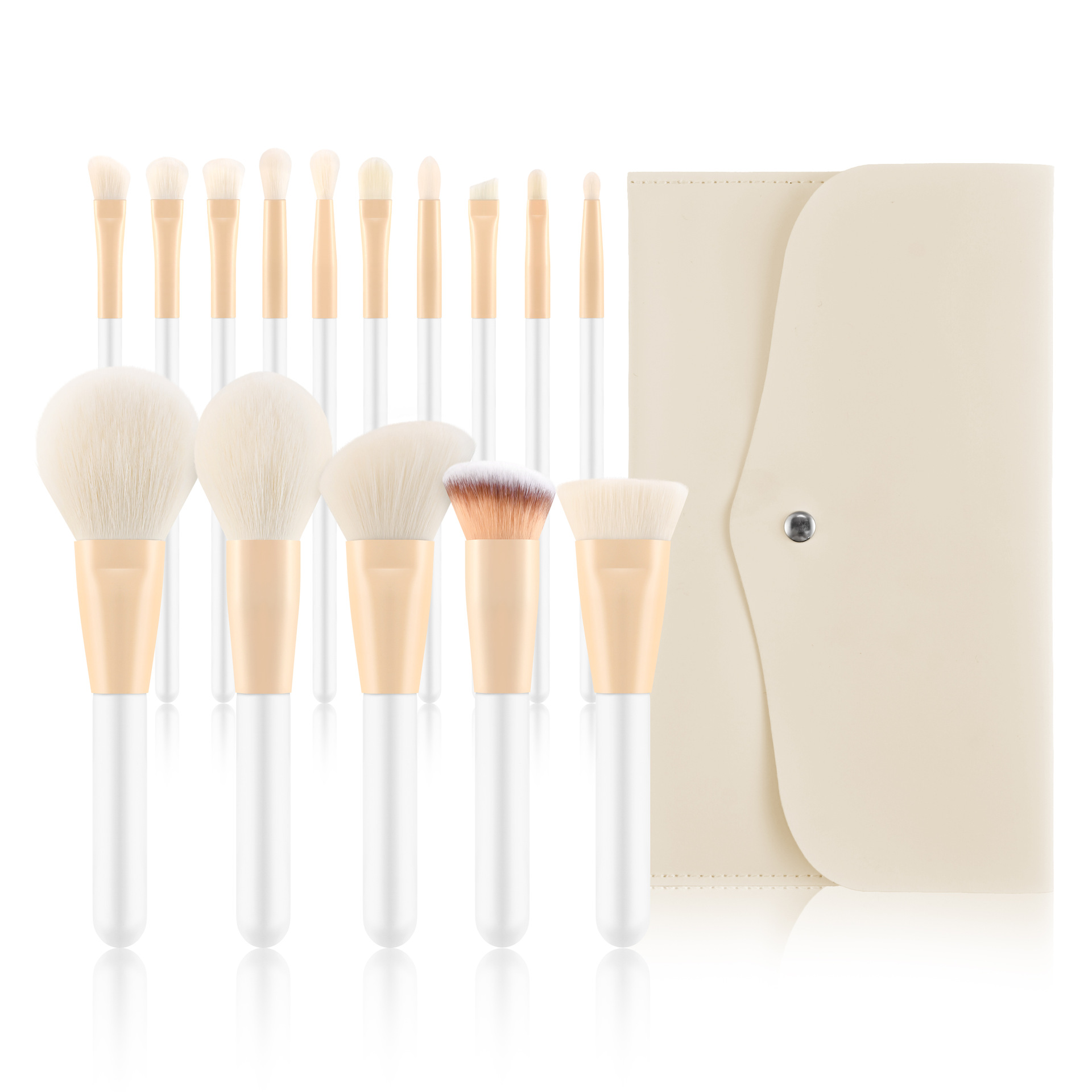 15 white poppy white hair + beige leather bag