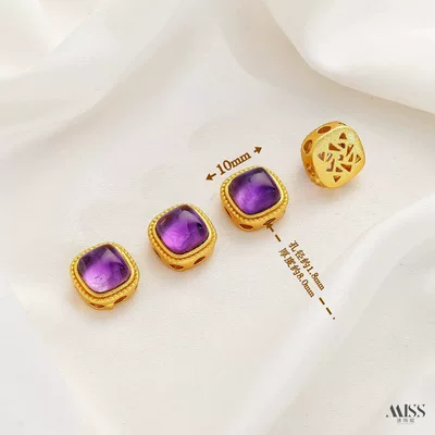Zərgərlik ara hissələri, real gold and thick silver, angel - gold-natural-amethyst-cube-spacer-bead-1-piece
