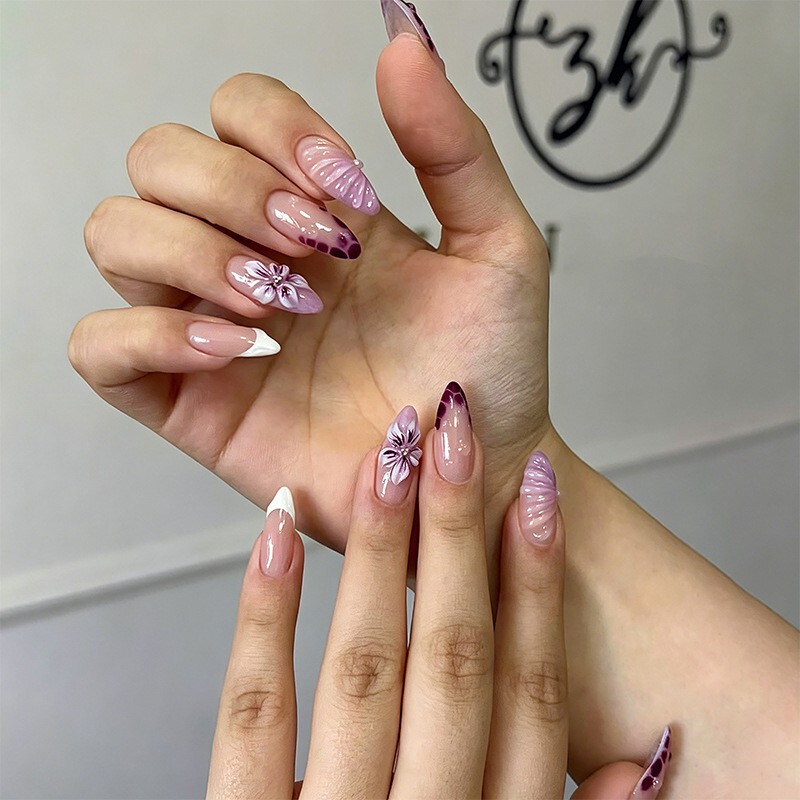 30 Pieces of Cross-Border Popular Almond-Shaped Press-On Nails with 3D Flower Design, Water Ripple Fake Nails, Red Polka Dot French Nails 30 Pieces of Cross-Border Popular Almond-Shaped Press-On Nails with 3D Flower Design, Water Ripple Fake Nails, Red Polka Dot French Nails