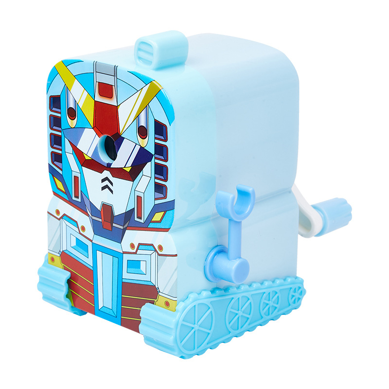 Gezhi feliz 7932 Mech Guerrero Sacapuntas de lápiz de dibujos animados doble lápiz de retención automática sacapuntas