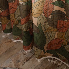 LeXuanXiu Branded Curtain Wholesale for Autumn/Winter American Retro Maple Leaf Print Polyester Linen Bed Curtains