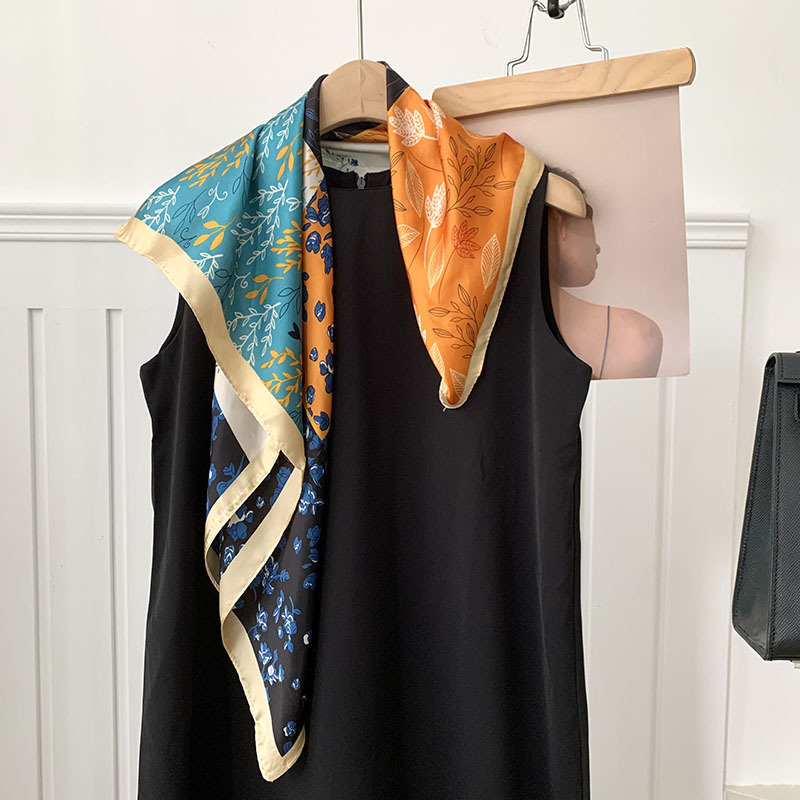 Bufanda de seda Bufanda cuadrada Sentido de alta calidad Nueva primavera y verano Ginkgo biloba Impresión Bufanda de seda femenina Sentido Bufanda decorativa Bufanda Chal exterior
