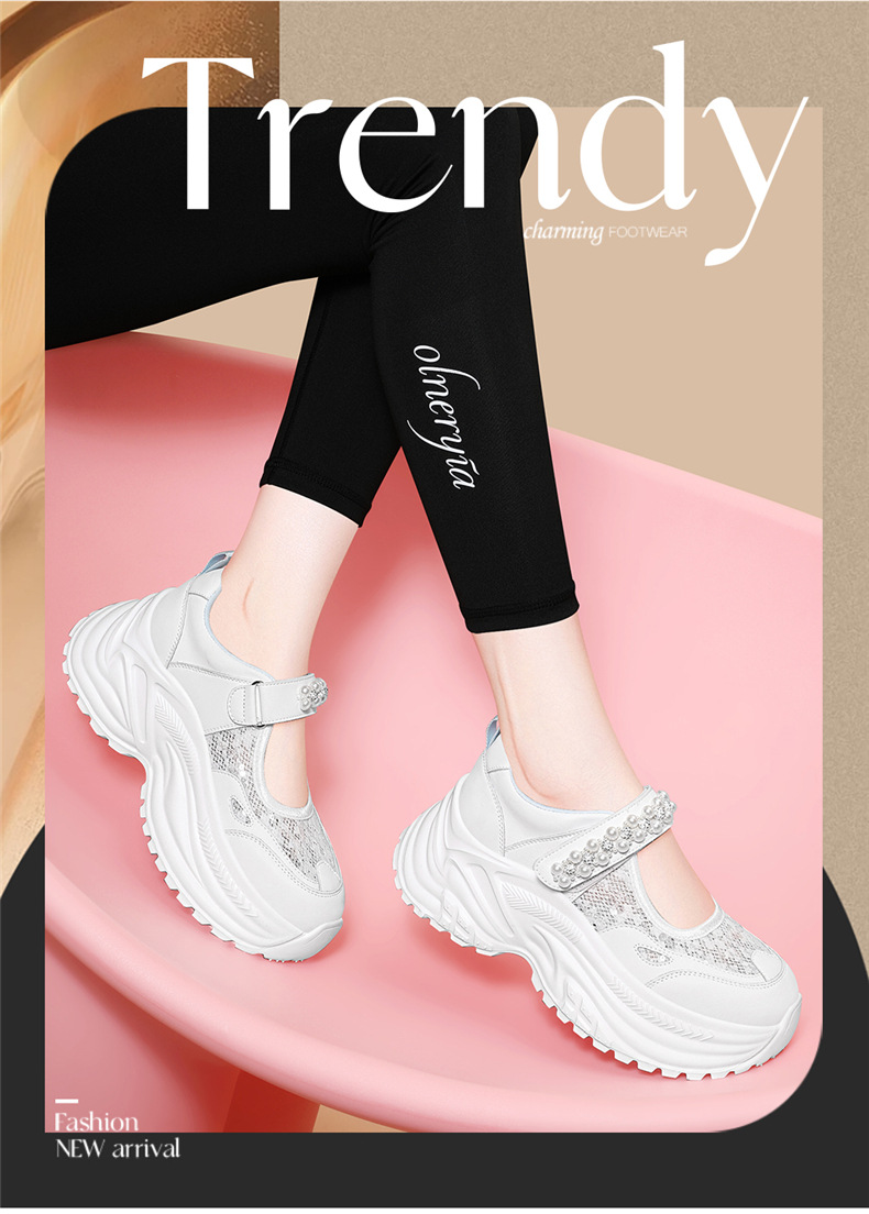 Giày sneaker nữ chunky đế dày da lưới thoáng khí đính đá khóa dán mùa hè 2025 — JST 7209 Trắng, JST 7209 Bạch Lan, JST 7192m màu, JST 7192 màu đen chi tiết 2
