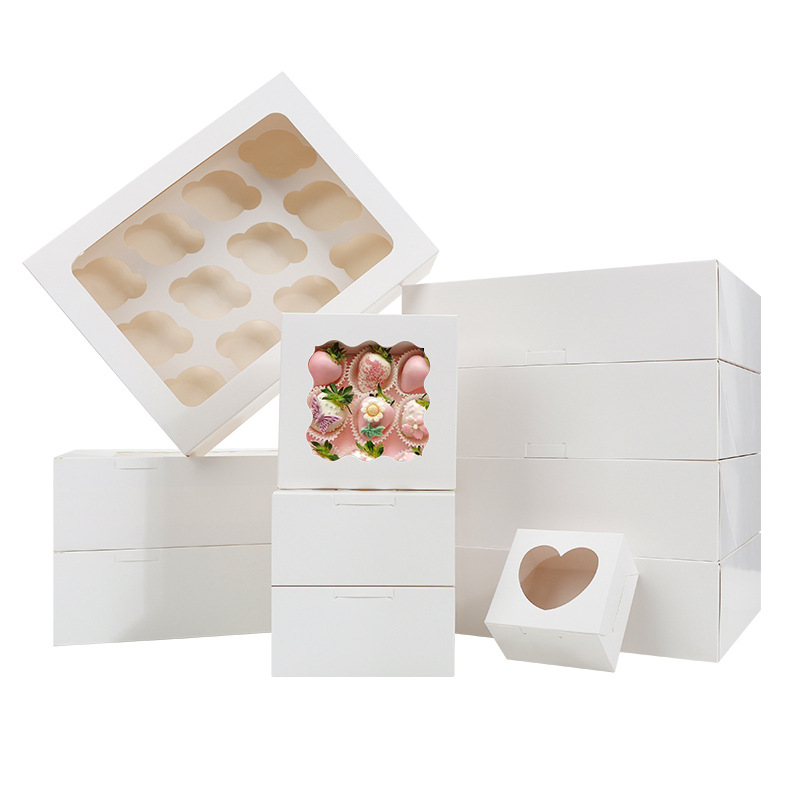 Caja de pastel de taza de papel personalizada de 12 piezas Caja de postre de cartón blanco plegable gratuita Caja de embalaje de caja de galletas de comercio exterior transfronterizo personalizada