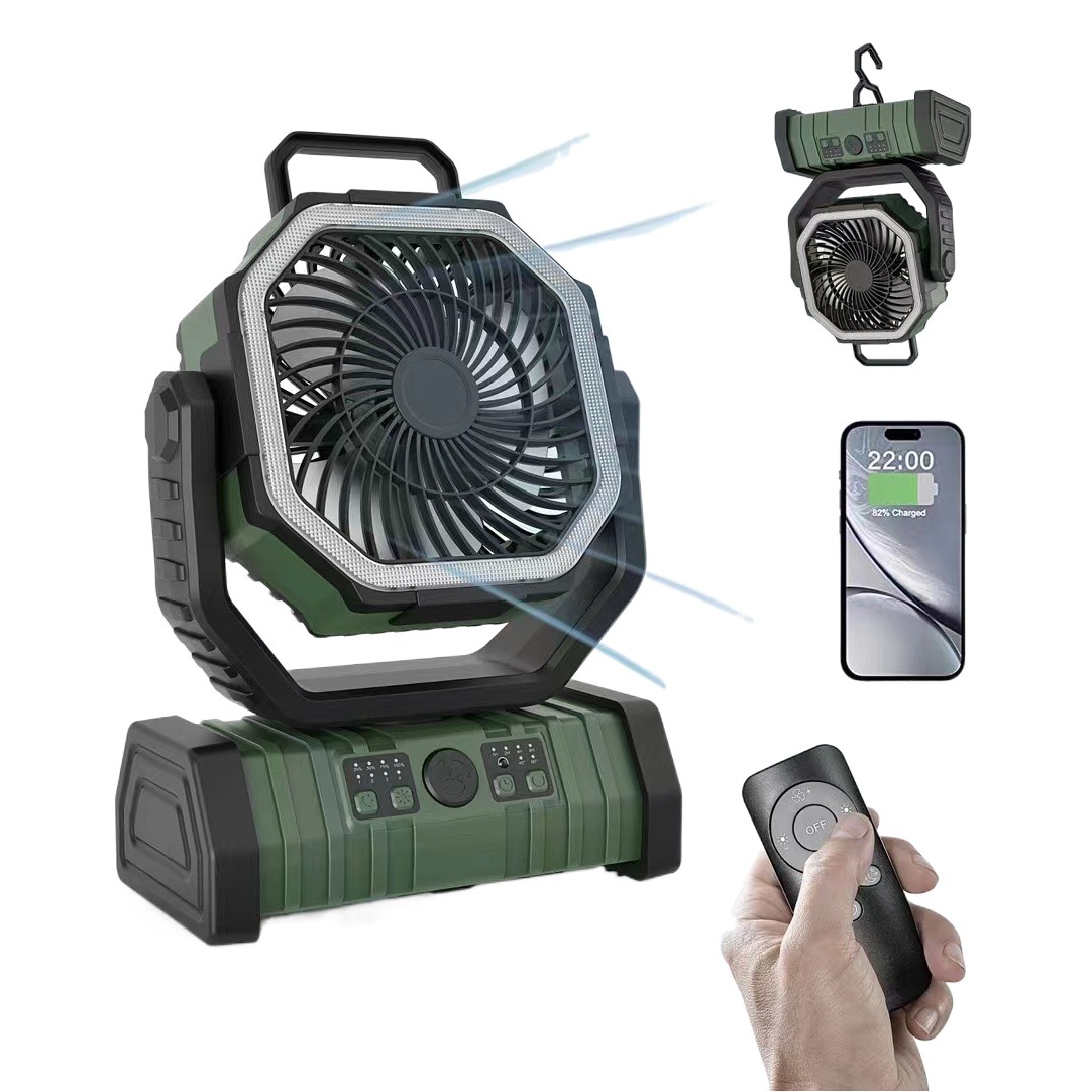 Nuevo camping al aire libre ventilador con luz control remoto doble gancho portátil de gran capacidad de energía móvil ventilador doméstico