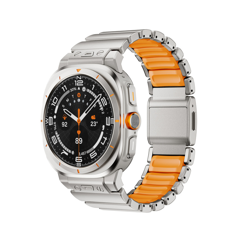 Suitable for Samsung Watch7/8 Ultra Stainless Steel Titanium Alloy with High-Strength Silicone Magnetic Buckle Metal Strap