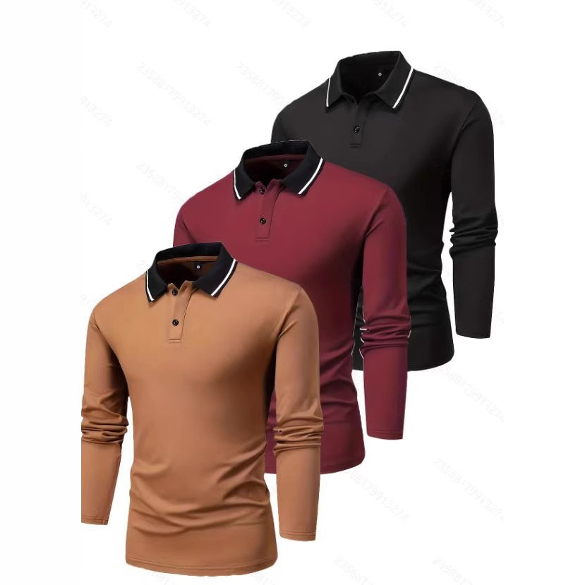 Foreign Trade Summer New Men's Polo Shirt Lapel Short-Sleeved Golf Casual Sports Top Contrasting Color T-Shirt Long-Sleeved