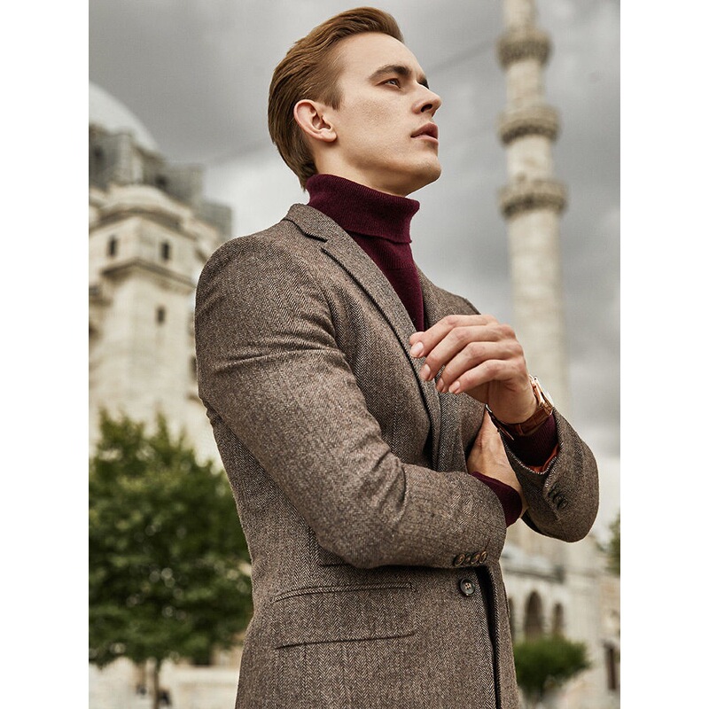 Autumn and Winter Men's Suit Brown Retro Tweed Wool British Style Men's Three-Piece Suit