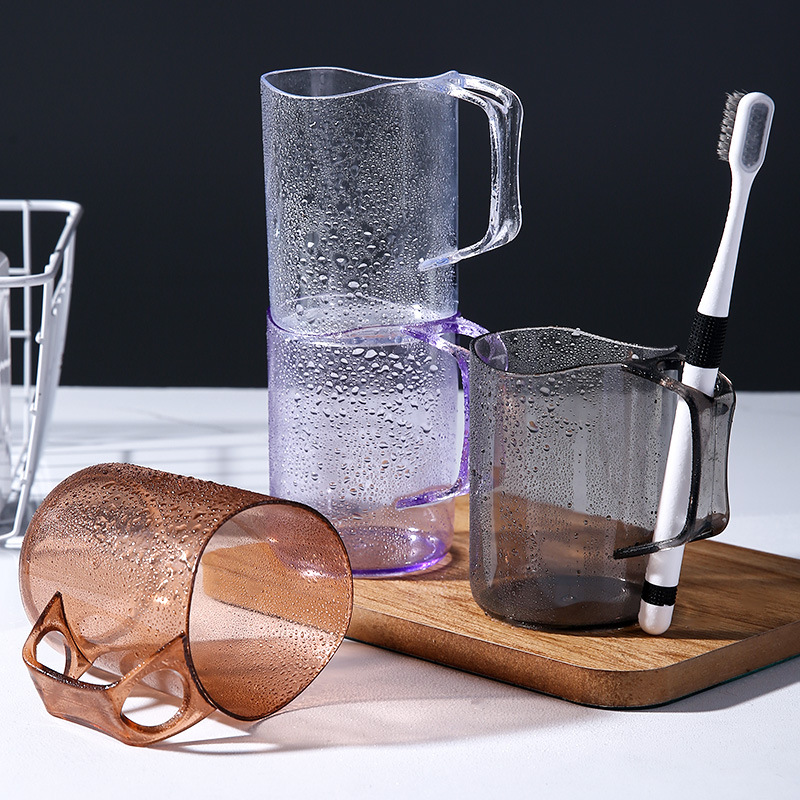 Two-in-One Transparent Mouthwash Cup Couple's Plastic Thickened Brushing Cup Bathroom Transparent Anti-Slip Wash Cup with Handle