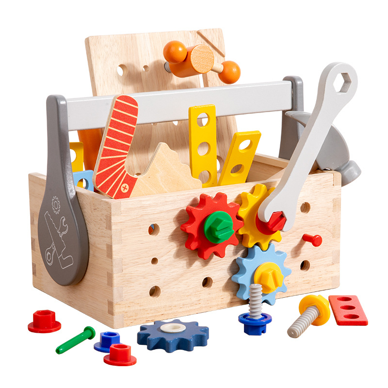 Juguetes educativos de educación temprana para niños transfronterizos Tornillo portátil Tuerca Cesta de herramientas Tornillo Tornillo Juego de desmontaje Rompecabezas de madera