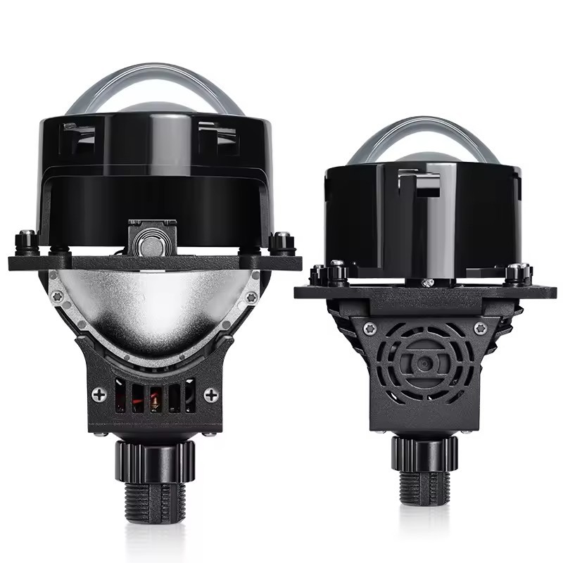 Coche de 2,5 pulgadas doble lente de disparo directo doble efecto láser coche faros LED super brillante luz lejana y cercana 12V