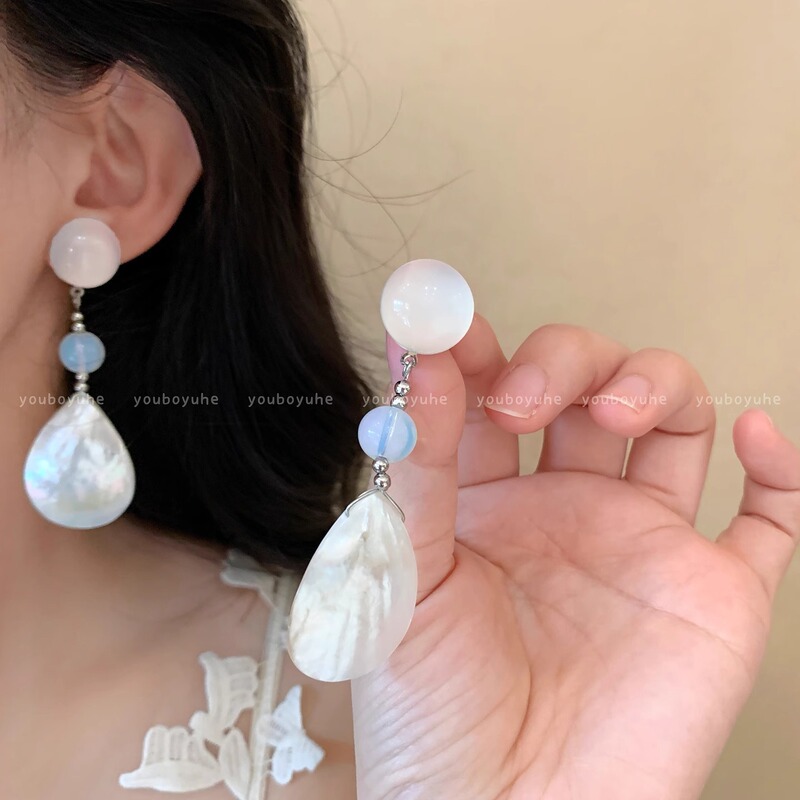 海边拾贝~夏日天然贝壳流苏耳环女适合旅游度假的高级感耳钉耳坠|undefined