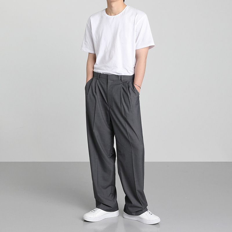 MYQ traje pantalones de los hombres de verano estilo coreano suelto recto moda todo partido casual drapeado ancho-pierna pequeño traje pantalones image 4