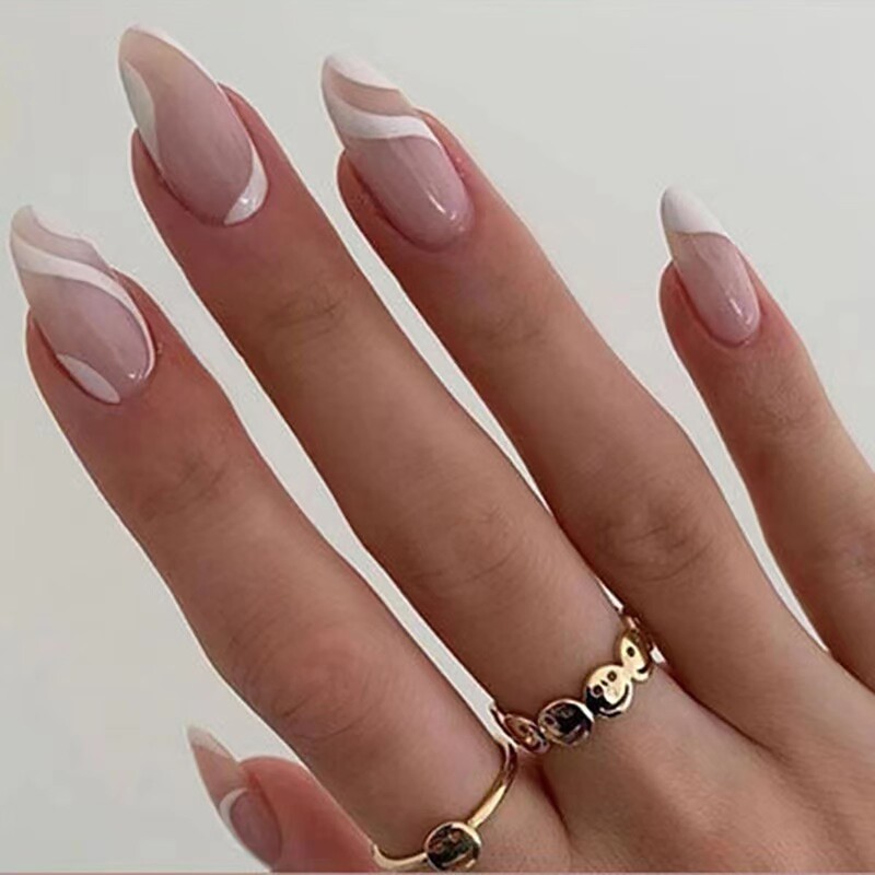 Foreign Trade Almond Armor Black French Side Wear Manicure Fingernail Sheet Removable nails White Finished Products Wholesale Foreign Trade Almond Armor Black French Side Wear Manicure Fingernail Sheet Removable nails White Finished Products Wholesale